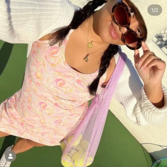 NEW NWT OUTDOOR VOICES The Exercise Dress In Pink Marble Built In Shorts Size M - Picture 2 of 10